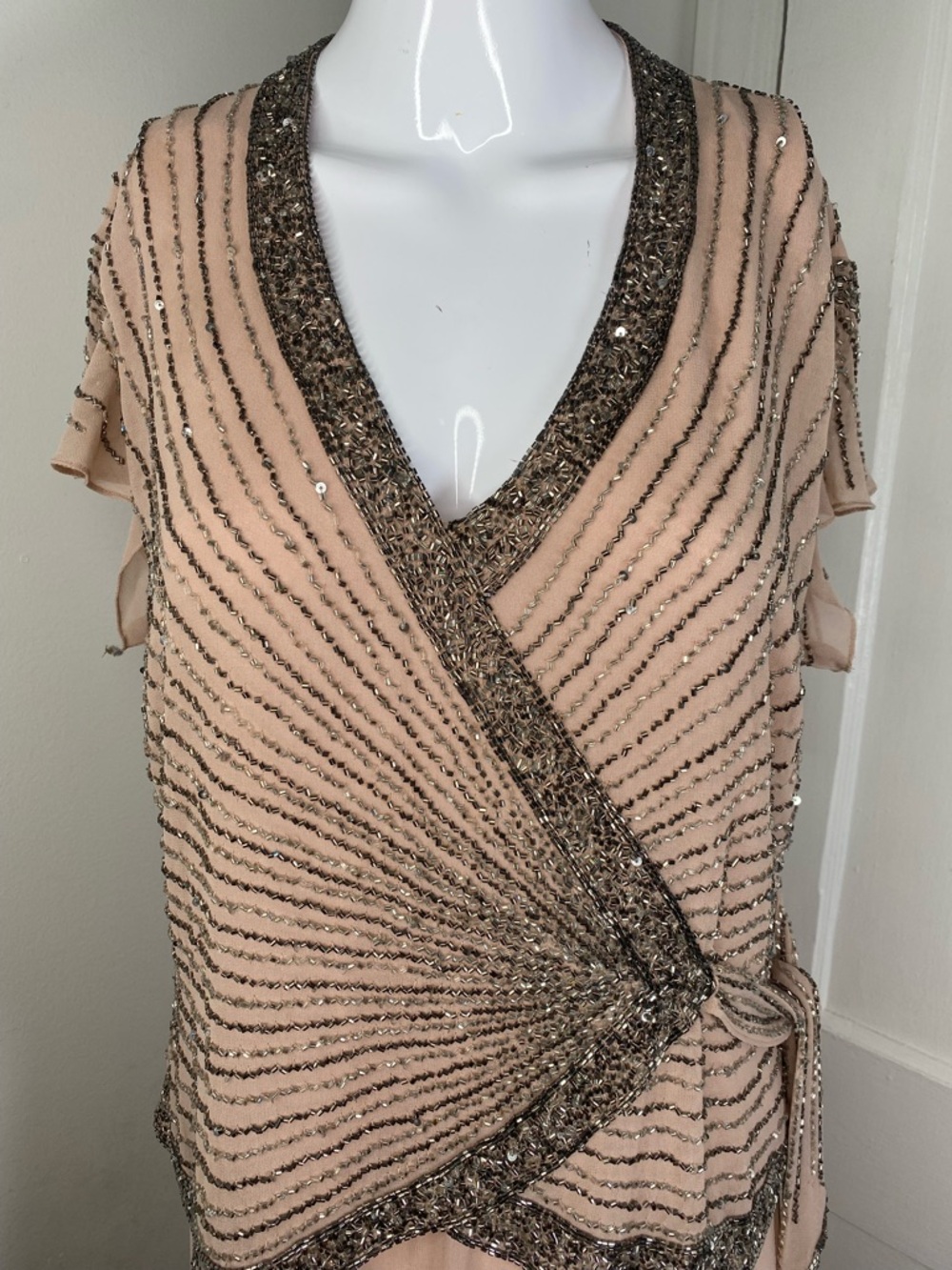 J Kara NWT Nordstrom Blush Pink Beaded Wrap-Front Maxi Dress - Picture 2 of 11